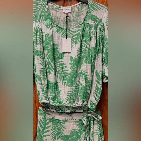 NWT~Felicite Green Palm Wrap Skirt & Top Set Sz 2 Small Soft Light Cotton Gauze - Picture 2 of 11